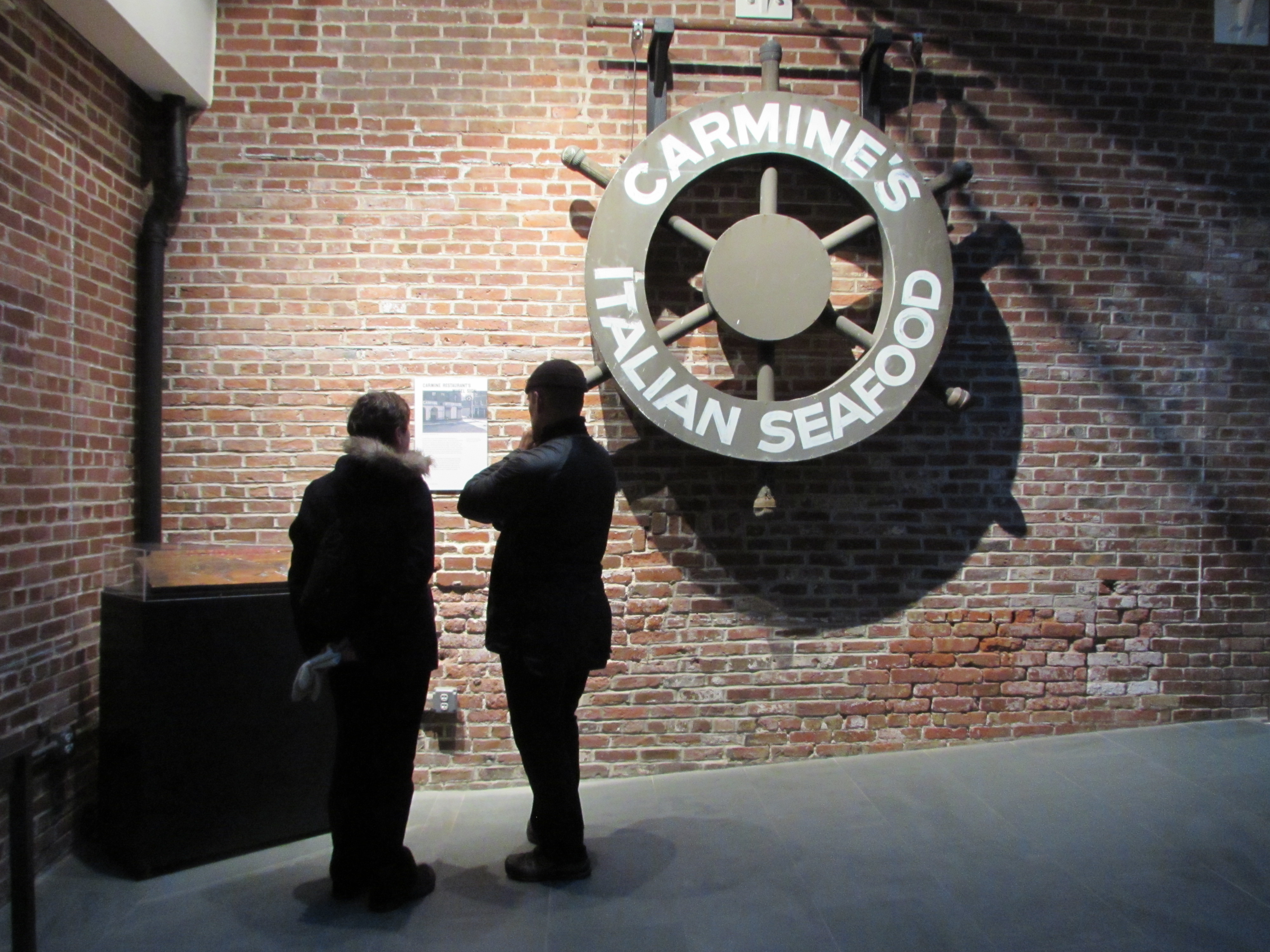 The wheel installed in the lobby of the Museum at 12 Fulton Street. 
